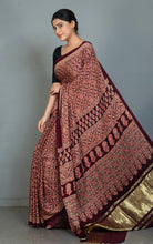 Designer Ajrakh on Modal Silk Saree in Cocoa Bean, Beige and Red