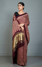 Designer Ajrakh on Modal Silk Saree in Cocoa Bean, Beige and Red