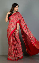 Designer Ajrakh on Modal Silk Saree in Venetian Red, Black and Red