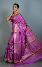 Handwoven Pure Moonga Tussar Banarasi Silk Saree in Purple, Antique Golden and Multicolored