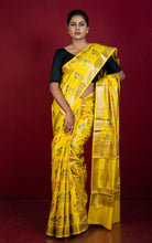 Handwoven Pure Moonga Tussar Banarasi Silk Saree in Yellow, Antique Golden and Multicolored