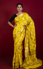 Handwoven Pure Moonga Tussar Banarasi Silk Saree in Yellow, Antique Golden and Multicolored