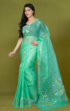 Silk Jamdani Saree in Sea foam Green and Multi Colored Thread Work
