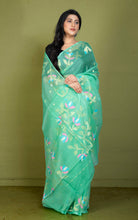 Silk Jamdani Saree in Sea foam Green and Multi Colored Thread Work