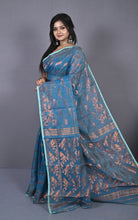 Soft Zari Brocade Dhakai Jamdani Saree in Green, Hot Pink and Golden