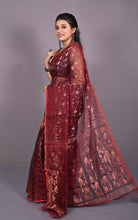 Soft Zari Brocade Dhakai Jamdani Saree in Dark Sienna, Red and Copper
