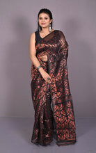 Soft Zari Brocade Dhakai Jamdani Saree in Black, Hot Pink and Copper