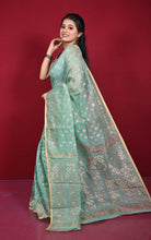Soft Zari Brocade Dhakai Jamdani Saree in Summer Green, Desert Sand and Copper
