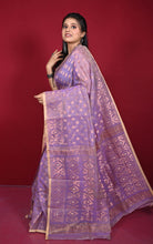 Soft Zari Brocade Dhakai Jamdani Saree in Dusty Lavender, Beige and Copper