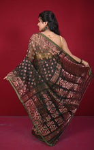 Soft Zari Brocade Dhakai Jamdani Saree in Black, Hot Pink, Green and Copper