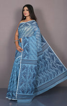 Traditional Karat Nakshi Work Cotton Muslin Soft Jamdani Saree in Mariner Blue and Black