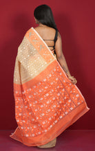 Traditional Karat Nakshi Work Cotton Muslin Soft Jamdani Saree in Cape Honey, Orange and White