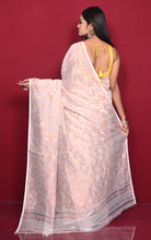 Traditional Floral Nakshi Work Soft Brocade Jamdani Saree in Off White and White with Copper and Muted Golden Zari Nakshi Work