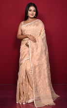 Traditional Floral Nakshi Work Soft Brocade Jamdani Saree in Parmesan and Off White with Copper and Muted Golden Zari Nakshi Work