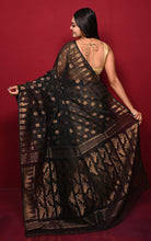 Soft Neem Zari Woven Work Jamdani Saree in Black and Antique Gold