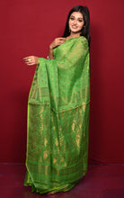 Soft Neem Zari Woven Work Jamdani Saree in Green and Antique Gold