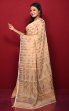 Soft Neem Zari Woven Work Jamdani Saree in Beige and Antique Gold