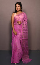 Soft Neem Zari Woven Work Jamdani Saree in Pink and Antique Gold