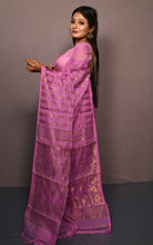 Soft Neem Zari Woven Work Jamdani Saree in Pink and Antique Gold