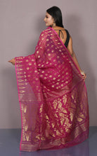 Soft Neem Zari Woven Work Jamdani Saree in Mulberry and Antique Gold