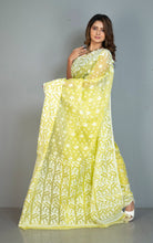 Sholapuri Work Jamdani Saree in Light Yellow, White and Golden