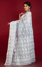 Sholapuri Work Jamdani Saree in Grey, White and Golden