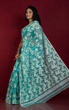 Traditional Soft Jamdani Saree in Seagreen, Off White and Gold