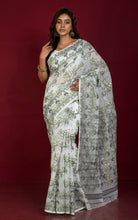 Traditional Soft Jamdani Saree in Off White, Black and Gold