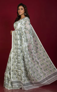 Traditional Soft Jamdani Saree in Off White, Black and Gold