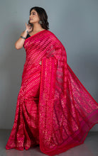 Traditional Soft Jamdani Saree in Raspberry Pink and Gold