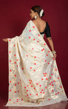Tantuja Inspired Traditional Soft Jamdani Saree in Light Beige, Orange, Hot Pink and Brush Golden Zari Weave