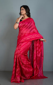 Traditional Soft Jamdani Saree in Raspberry Pink and Gold