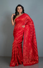 Traditional Soft Jamdani Saree in Bright Red and Gold