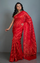 Traditional Soft Jamdani Saree in Bright Red and Gold