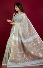 Soft Woven Jamdani Saree in Pacific Pearl, Off White and Antique Gold