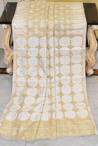 Exclusive Woven Nakshi Work Soft Dhakai Jamdani Saree in Beige, Off White and Golden