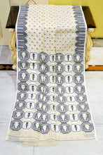 Handwoven Jamdani Saree in Parchment White, Black and Off White