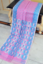 Handwoven Jamdani Saree in Pink, Blue and Off White