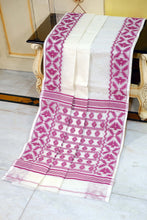 Designer Body Plain with Woven Jamdani Border and Pallu Cotton Muslin Saree in Off White and Magenta