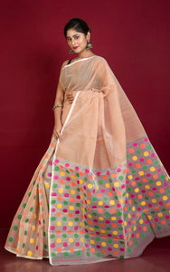 Patli Pallu Nakshi Floral Work & Multicolored Woven Stripes on Off White Base Resham Jamdani Silk Saree