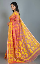 Traditional Soft Jamdani Saree in Peach, Pastel Yellow and Gold
