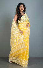 Sholapuri Work Jamdani Saree in Yellow, White and Golden