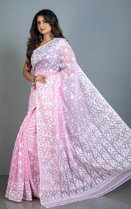 Sholapuri Work Jamdani Saree in Pink, White and Golden