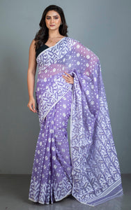 Sholapuri Work Jamdani Saree in Lavender, White and Golden