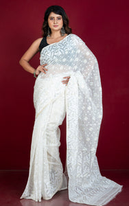 Sholapuri Work Jamdani Saree in Off White, White and Golden