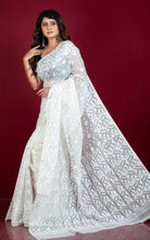 Sholapuri Work Jamdani Saree in Off White, White and Golden