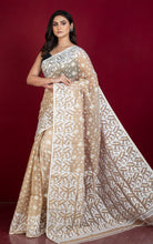 Sholapuri Work Jamdani Saree in Warm Beige, White and Golden