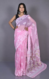 Sholapuri Work Jamdani Saree in Powder Pink, Off White and Golden