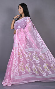 Sholapuri Work Jamdani Saree in Powder Pink, Off White and Golden