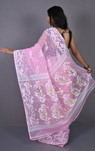 Sholapuri Work Jamdani Saree in Powder Pink, Off White and Golden